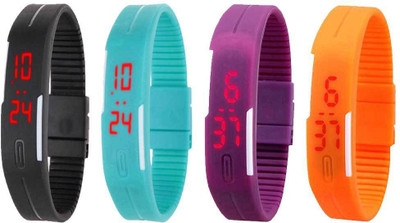 

NS18 Silicone Led Magnet Band Combo of 4 Black, Sky Blue, Purple And Orange Watch - For Boys & Girls