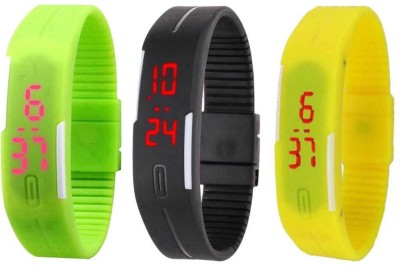 NS18 Silicone Led Magnet Band Combo of 3 Green, Black And Yellow Digital Watch  - For Boys & Girls   Watches  (NS18)