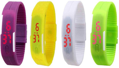 

NS18 Silicone Led Magnet Band Combo of 4 Purple, Yellow, White And Green Watch - For Boys & Girls