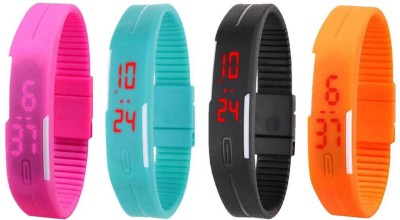 NS18 Silicone Led Magnet Band Combo of 4 Pink, Sky Blue, Black And Orange Digital Watch  - For Boys & Girls   Watches  (NS18)