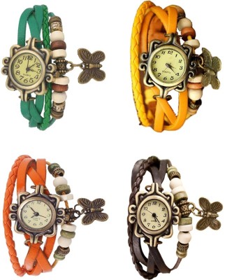 NS18 Vintage Butterfly Rakhi Combo of 4 Green, Orange, Yellow And Brown Analog Watch  - For Women   Watches  (NS18)