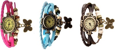 NS18 Vintage Butterfly Rakhi Watch Combo of 3 Pink, Sky Blue And Brown Analog Watch  - For Women   Watches  (NS18)