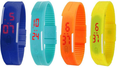 

NS18 Silicone Led Magnet Band Combo of 4 Blue, Sky Blue, Orange And Yellow Watch - For Boys & Girls