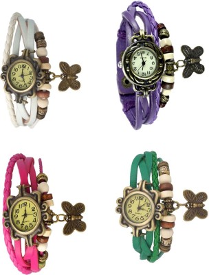 NS18 Vintage Butterfly Rakhi Combo of 4 White, Pink, Purple And Green Analog Watch  - For Women   Watches  (NS18)