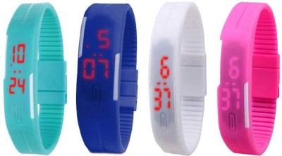 NS18 Silicone Led Magnet Band Watch Combo of 4 Sky Blue, Blue, White And Pink Digital Watch  - For Couple   Watches  (NS18)