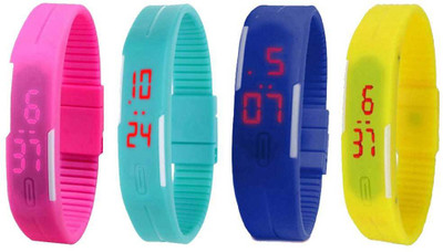 

Kissu Led Magnet Band Combo of 4 Pink, Sky Blue, Blue And Yellow Watch - For Men & Women
