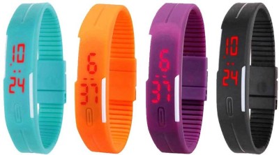 NS18 Silicone Led Magnet Band Combo of 4 Sky Blue, Orange, Purple And Black Digital Watch  - For Boys & Girls   Watches  (NS18)