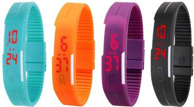 

NS18 Silicone Led Magnet Band Combo of 4 Sky Blue, Orange, Purple And Black Watch - For Boys & Girls