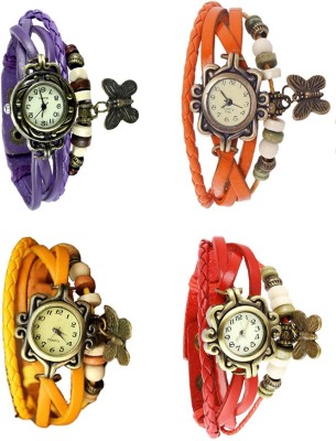 NS18 Vintage Butterfly Rakhi Combo of 4 Purple, Yellow, Orange And Red Analog Watch  - For Women   Watches  (NS18)