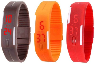 NS18 Silicone Led Magnet Band Combo of 3 Brown, Orange And Red Digital Watch  - For Boys & Girls   Watches  (NS18)