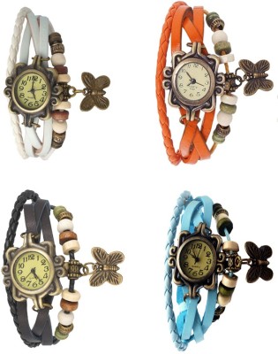 NS18 Vintage Butterfly Rakhi Combo of 4 White, Black, Orange And Sky Blue Analog Watch  - For Women   Watches  (NS18)