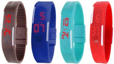 NS18 Silicone Led Magnet Band Watch Combo of 4 Brown, Blue, Sky Blue And Red Digital Watch  - For Couple   Watches  (NS18)