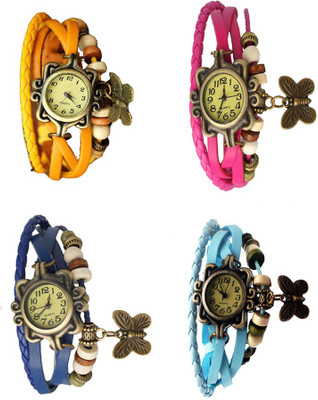 

Kissu Vintage Rakhi Combo of 4 Yellow, Blue, Pink And Sky Blue Watch - For Women