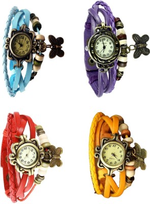 NS18 Vintage Butterfly Rakhi Combo of 4 Sky Blue, Red, Purple And Yellow Analog Watch  - For Women   Watches  (NS18)