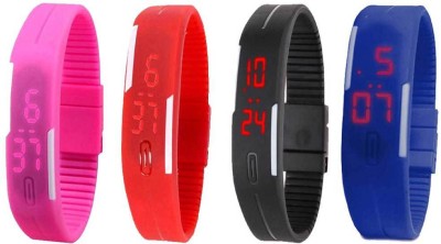 NS18 Silicone Led Magnet Band Combo of 4 Pink, Red, Black And Blue Digital Watch  - For Boys & Girls   Watches  (NS18)