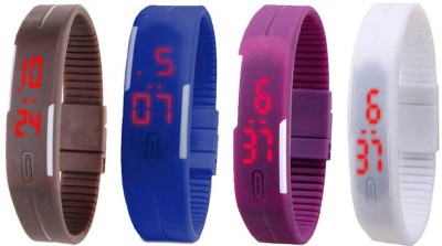 NS18 Silicone Led Magnet Band Combo of 4 Brown, Blue, Purple And White Digital Watch  - For Boys & Girls   Watches  (NS18)