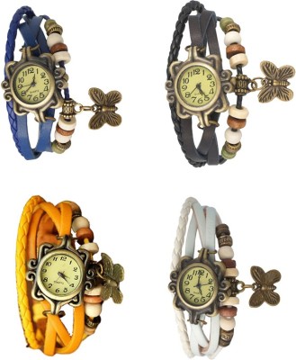NS18 Vintage Butterfly Rakhi Combo of 4 Blue, Yellow, Black And White Analog Watch  - For Women   Watches  (NS18)
