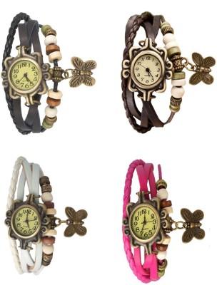 NS18 Vintage Butterfly Rakhi Combo of 4 Black, White, Brown And Pink Analog Watch  - For Women   Watches  (NS18)
