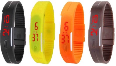 NS18 Silicone Led Magnet Band Combo of 4 Black, Yellow, Orange And Brown Digital Watch  - For Boys & Girls   Watches  (NS18)