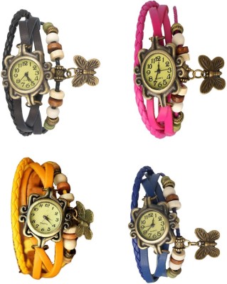 NS18 Vintage Butterfly Rakhi Combo of 4 Black, Yellow, Pink And Blue Analog Watch  - For Women   Watches  (NS18)