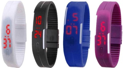 NS18 Silicone Led Magnet Band Watch Combo of 4 White, Black, Blue And Purple Digital Watch  - For Couple   Watches  (NS18)