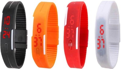 NS18 Silicone Led Magnet Band Combo of 4 Black, Orange, Red And White Digital Watch  - For Boys & Girls   Watches  (NS18)