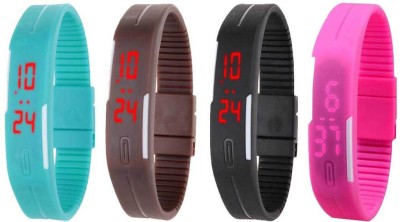 NS18 Silicone Led Magnet Band Combo of 4 Sky Blue, Brown, Black And Pink Digital Watch  - For Boys & Girls   Watches  (NS18)