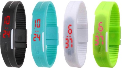 NS18 Silicone Led Magnet Band Combo of 4 Black, Sky Blue, White And Green Digital Watch  - For Boys & Girls   Watches  (NS18)