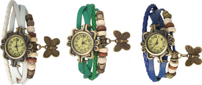 

Kissu Vintage Rakhi Watch Combo of 3 White, Green And Blue Watch - For Women