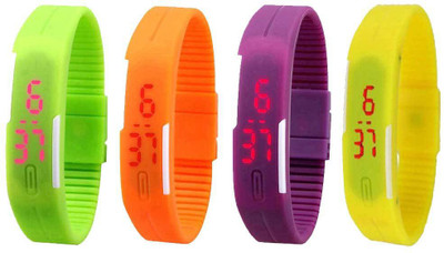 

NS18 Silicone Led Magnet Band Combo of 4 Green, Orange, Purple And Yellow Watch - For Boys & Girls