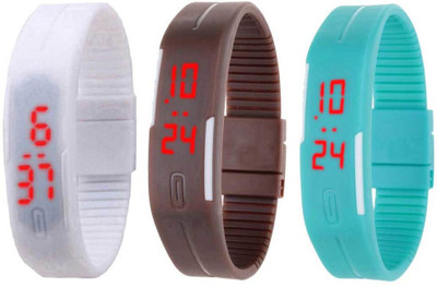 

Kissu Led Band Watch Combo of 3 White, Brown And Sky Blue Watch - For Couple