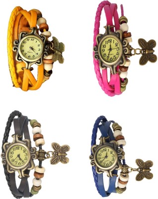 NS18 Vintage Butterfly Rakhi Combo of 4 Yellow, Black, Pink And Blue Analog Watch  - For Women   Watches  (NS18)