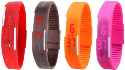 NS18 Silicone Led Magnet Band Combo of 4 Red, Brown, Orange And Pink Digital Watch  - For Boys & Girls   Watches  (NS18)