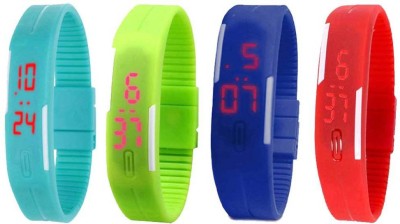 NS18 Silicone Led Magnet Band Watch Combo of 4 Sky Blue, Green, Blue And Red Digital Watch  - For Couple   Watches  (NS18)