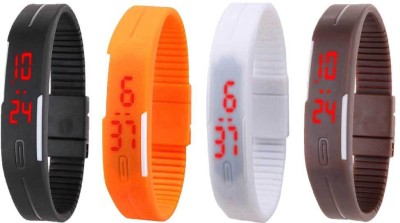 NS18 Silicone Led Magnet Band Combo of 4 Black, Orange, White And Brown Digital Watch  - For Boys & Girls   Watches  (NS18)