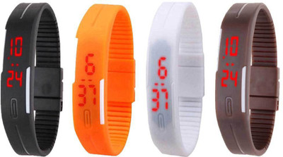 

NS18 Silicone Led Magnet Band Combo of 4 Black, Orange, White And Brown Watch - For Boys & Girls