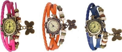 NS18 Vintage Butterfly Rakhi Watch Combo of 3 Pink, Orange And Blue Analog Watch  - For Women   Watches  (NS18)