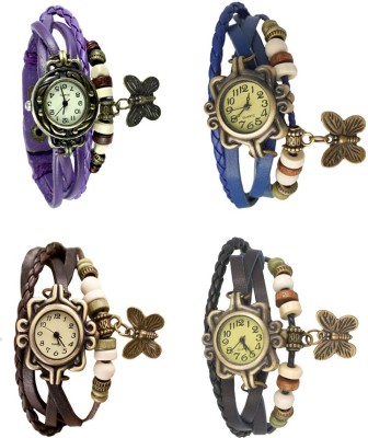 NS18 Vintage Butterfly Rakhi Combo of 4 Purple, Brown, Blue And Black Analog Watch  - For Women   Watches  (NS18)