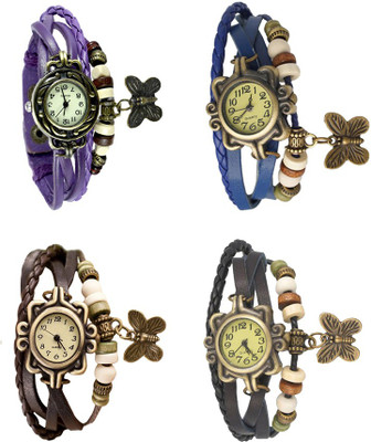 NS18 Vintage Butterfly Rakhi Combo of 4 Purple, Brown, Blue And Black Analog Watch  - For Women   Watches  (NS18)