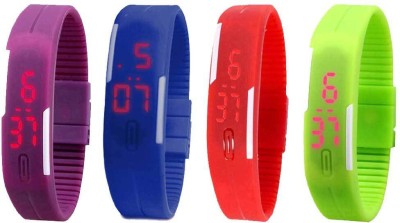 NS18 Silicone Led Magnet Band Combo of 4 Purple, Blue, Red And Green Digital Watch  - For Boys & Girls   Watches  (NS18)