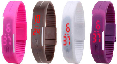 

NS18 Silicone Led Magnet Band Watch Combo of 4 Pink, Brown, White And Purple Watch - For Couple