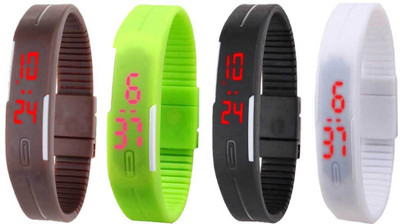 

NS18 Silicone Led Magnet Band Combo of 4 Brown, Green, Black And White Watch - For Boys & Girls