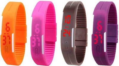 

Kissu Led Magnet Band Combo of 4 Orange, Pink, Brown And Purple Watch - For Men & Women