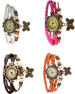 NS18 Vintage Butterfly Rakhi Combo of 4 White, Brown, Pink And Orange Analog Watch  - For Women   Watches  (NS18)