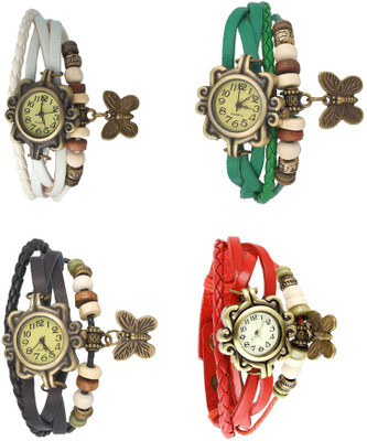 

Kissu Vintage Rakhi Combo of 4 White, Black, Green And Red Watch - For Women