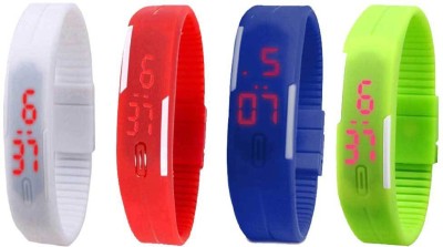 NS18 Silicone Led Magnet Band Combo of 4 White, Red, Blue And Green Digital Watch  - For Boys & Girls   Watches  (NS18)