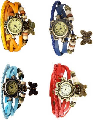 NS18 Vintage Butterfly Rakhi Combo of 4 Yellow, Sky Blue, Blue And Red Analog Watch  - For Women   Watches  (NS18)