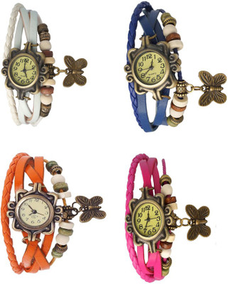 

NS18 Vintage Butterfly Rakhi Combo of 4 White, Orange, Blue And Pink Watch - For Women