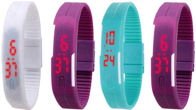 

Kissu Led Magnet Band Combo of 4 White, Pink, Sky Blue And Purple Watch - For Men & Women