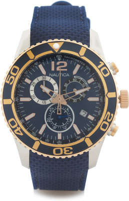 

Nautica NAI16502G Brushed Polished Silver Case, Navy Top Ring Watch - For Men